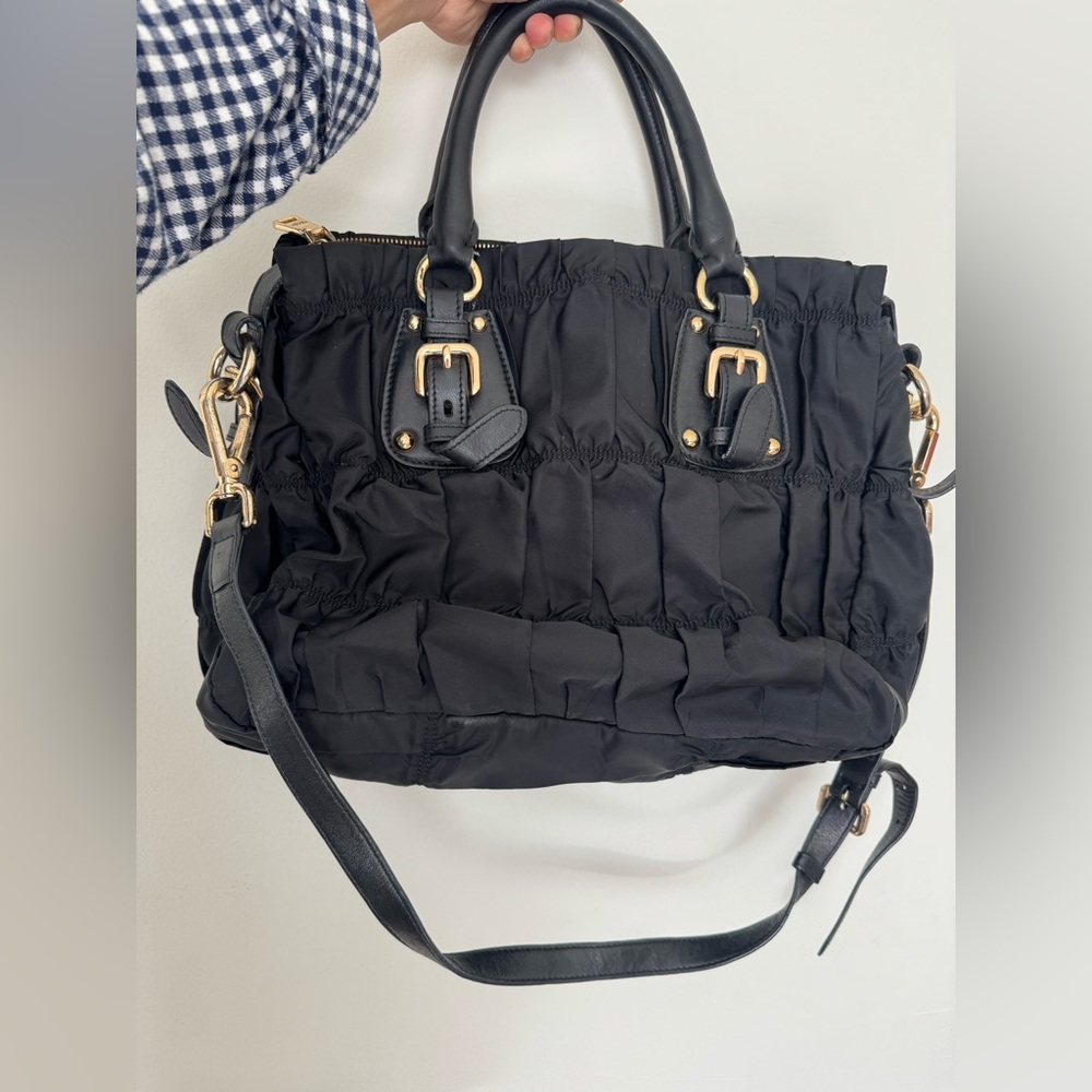 Prada Black Gathered Shoulder Bag - Picture 2 of 10